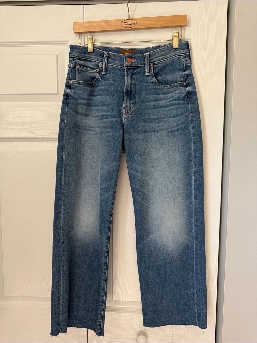 Mother mid rise rambler zip ankle fray